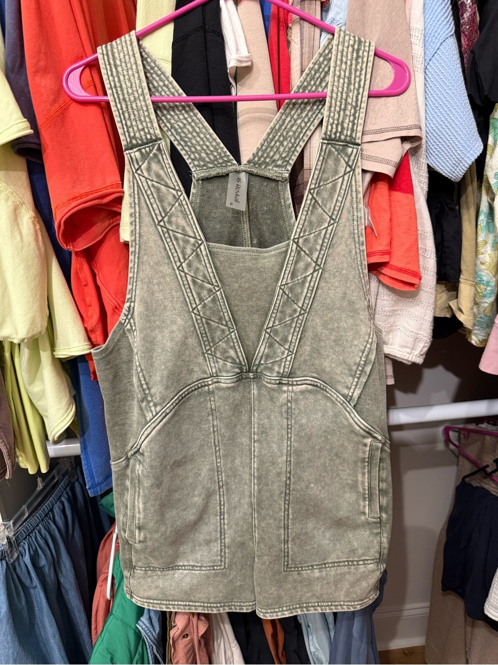 Washed Olive Green Denim Overall Tunic - Women's Casual Pinafore